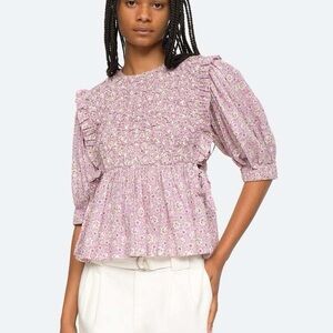 Sea New York Purple Floral Ruffle Blouse